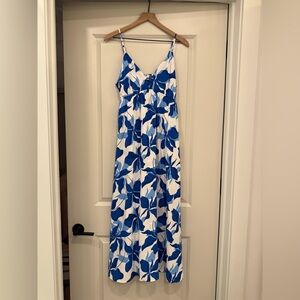a new day Blue and White Leaf Print Maxi Dress